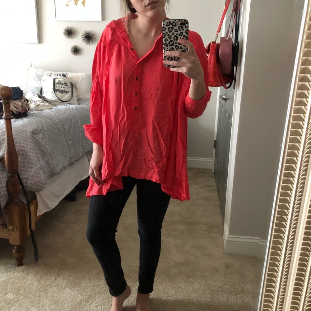 Free People Lovely Day Flowy Coral Tunic Top S